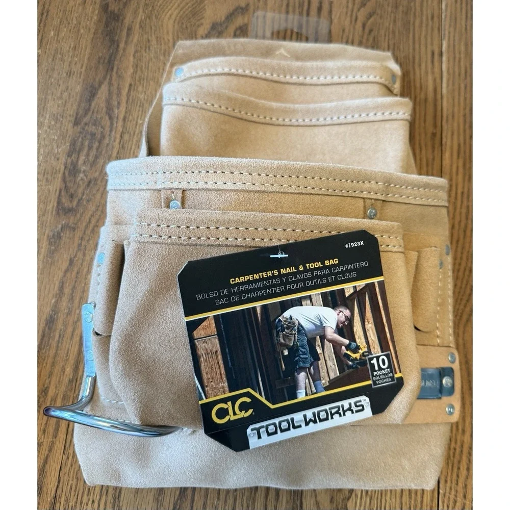 Cool works Carpenters Nail And Tool Bag, NWT, Suede, Khaki, I923x, 10 Pockets